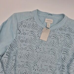 Chico's Perforated Faux Suede Jacket Soft Blue Laser Cut Zip Front Size 0 NEW